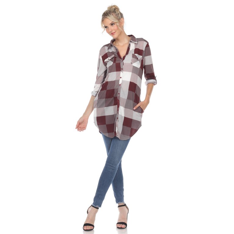 Women Plaid Tunic Shirt