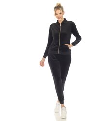 Women's 2-Piece Velour With Faux Leather Stripe Tracksuit