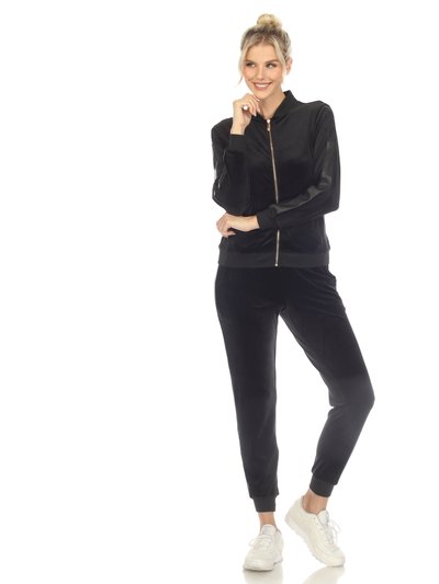 White Mark Women's 2-Piece Velour With Faux Leather Stripe Tracksuit product