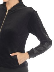 Women's 2-Piece Velour With Faux Leather Stripe Tracksuit