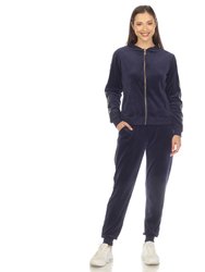 Women's 2-Piece Velour With Faux Leather Stripe Tracksuit