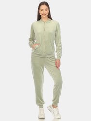 Women's 2-Piece Velour With Faux Leather Stripe Tracksuit