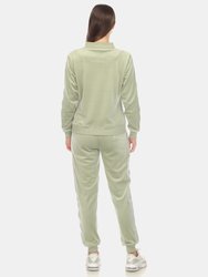 Women's 2-Piece Velour With Faux Leather Stripe Tracksuit