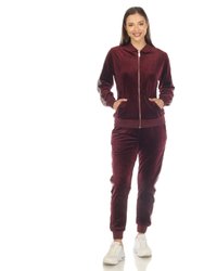 Women's 2-Piece Velour With Faux Leather Stripe Tracksuit