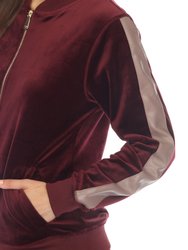 Women's 2-Piece Velour With Faux Leather Stripe Tracksuit