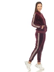 Women's 2-Piece Velour With Faux Leather Stripe Tracksuit