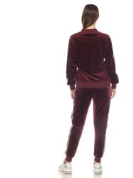 Women's 2-Piece Velour With Faux Leather Stripe Tracksuit