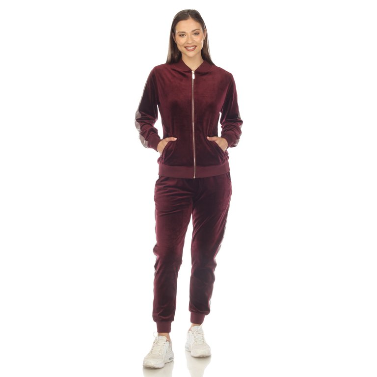 Women's 2-Piece Velour With Faux Leather Stripe Tracksuit