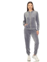 Women's 2-Piece Velour With Faux Leather Stripe Tracksuit