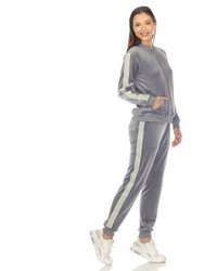 Women's 2-Piece Velour With Faux Leather Stripe Tracksuit