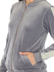 Women's 2-Piece Velour With Faux Leather Stripe Tracksuit