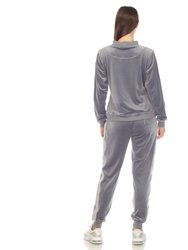 Women's 2-Piece Velour With Faux Leather Stripe Tracksuit