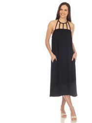 Women's Braided Strap Midi Dress - Black