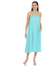 Women's Braided Strap Midi Dress - Blue Aqua