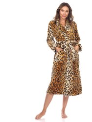 Women's Cozy Lounge Robe - Brown Leopard