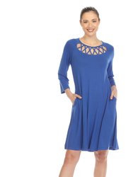 Women's Criss Cross Neckline Swing Midi Dress - Royal