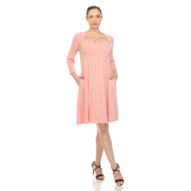 Women's Criss Cross Neckline Swing Midi Dress - Rose