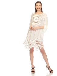 Women's Crocheted Fringed Trim Dress Cover Up - White