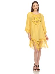 Women's Crocheted Fringed Trim Dress Cover Up - Yellow