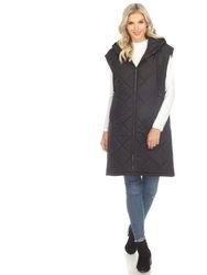 Women's Diamond Quilted Hooded Puffer Vest - Black