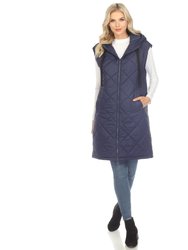Women's Diamond Quilted Hooded Puffer Vest - Navy