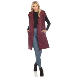 Women's Diamond Quilted Hooded Puffer Vest - Burgundy