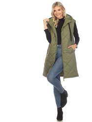 Women's Diamond Quilted Hooded Puffer Vest - Olive