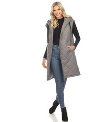 Women's Diamond Quilted Hooded Puffer Vest - Grey