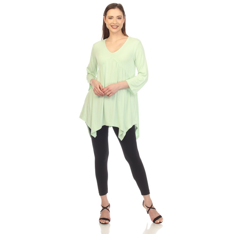 Women's Empire Waist V-Neck Tunic Top - Sage