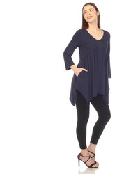 Women's Empire Waist V-Neck Tunic Top - Navy