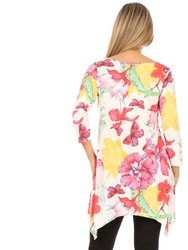 Women's Floral Scoop Neck Tunic Top With Pockets