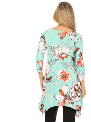 Women's Floral Scoop Neck Tunic Top With Pockets