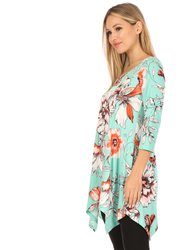 Women's Floral Scoop Neck Tunic Top With Pockets