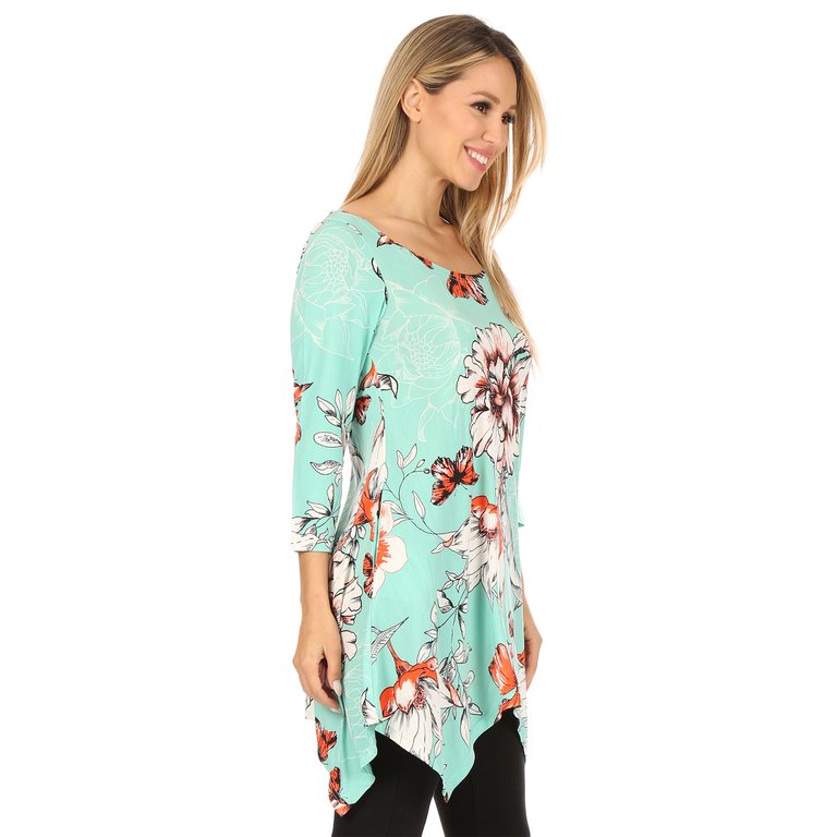 Women's Floral Scoop Neck Tunic Top With Pockets