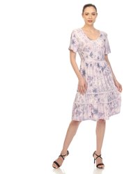 Women's Floral Short Sleeve Knee Length Dress - Lavender