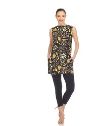 Women's Floral Sleeveless Tunic Top - Black