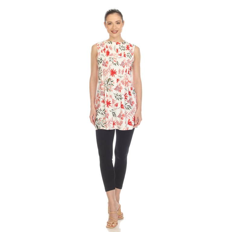 Women's Floral Sleeveless Tunic Top - Red