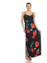 Women's Floral Strap Maxi Dress - Black/Red