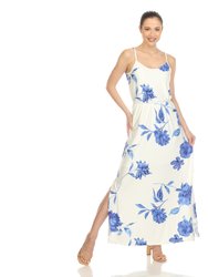 Women's Floral Strap Maxi Dress - White/Blue