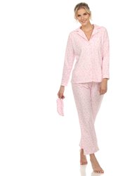 Women's Giraffe Print Three Piece Pajama Set - Pink Giraffe