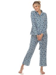 Women's Giraffe Print Three Piece Pajama Set - Blue Giraffe