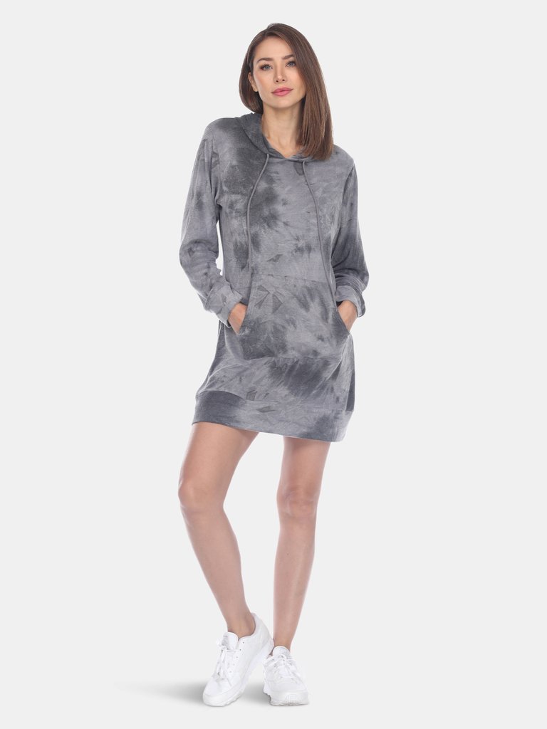 Women's Hoodie Tie Dye Sweatshirt Dress - Charcoal Tie Dye