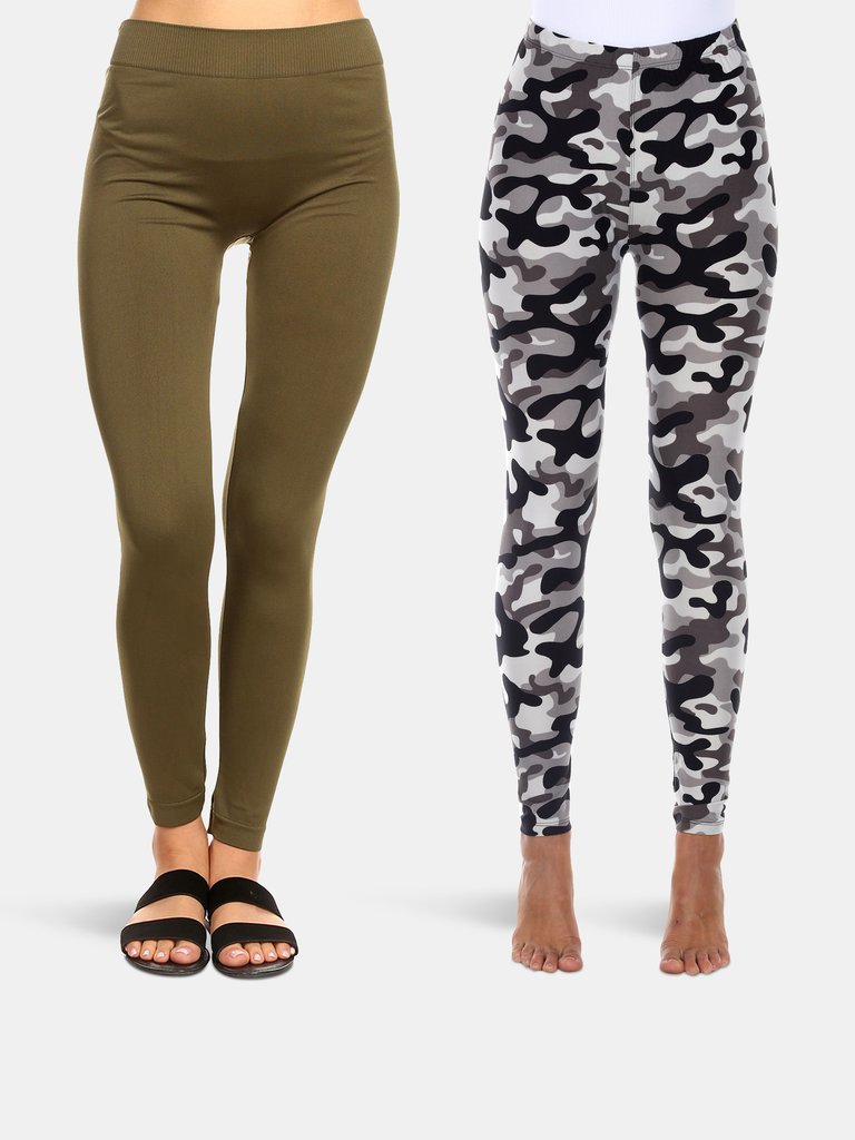 Women's Leggings Pack - Olive, Grey Army