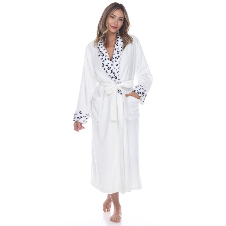 Women's Leopard Print Cozy Lounge Robe - White Leopard