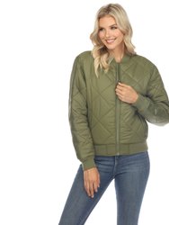 Women's  Lightweight Diamond Quilted Puffer Bomber Jacket - Olive