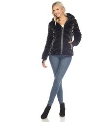 Women's Midweight Quilted Contrast With Thumbholes Hooded Jacket - Black