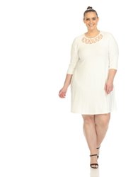 Women's Plus Size Criss Cross Neckline Swing Midi Dress - White
