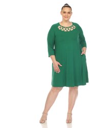 Women's Plus Size Criss Cross Neckline Swing Midi Dress - Green