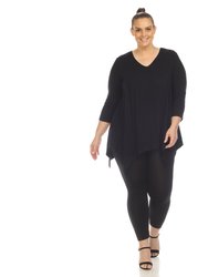 Women's Plus Size Empire Waist V-Neck Tunic Top - Black