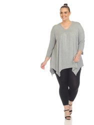 Women's Plus Size Empire Waist V-Neck Tunic Top - Heather Grey